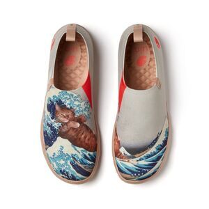 UIN Men’s Walking Shoes Slip On Casual Toledo (THE GREAT WAVE AND THE CAT 1)